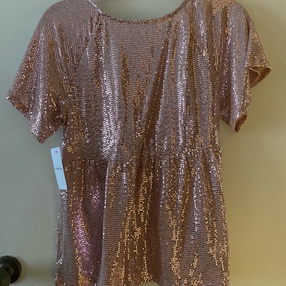 NWT Blush Sequin Babydoll Top Sz Small - Picture 4 of 4